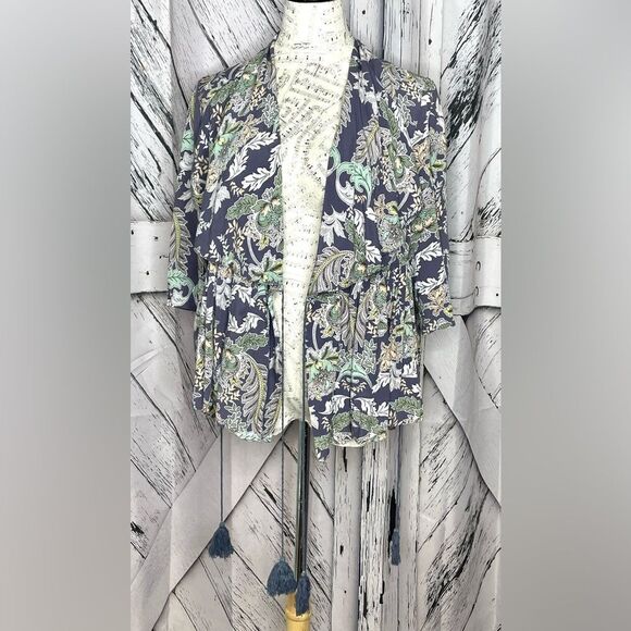 Jaase Anthropologie Wrap Peplum Floral Blouse Size L - Picture 2 of 9